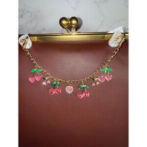 Pink Cherry Bag Purse Charm Novelty Chain Strap Baby & Hot Pink Cherries